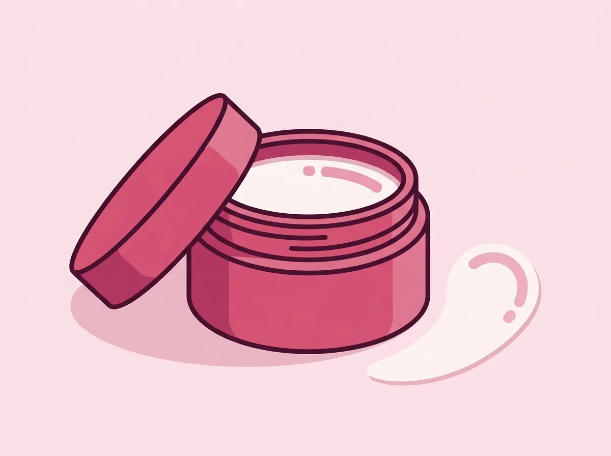 Illustrazione di un vasetto aperto con texture di crema leggera e una goccia che indica idratazione senza effetto lucido