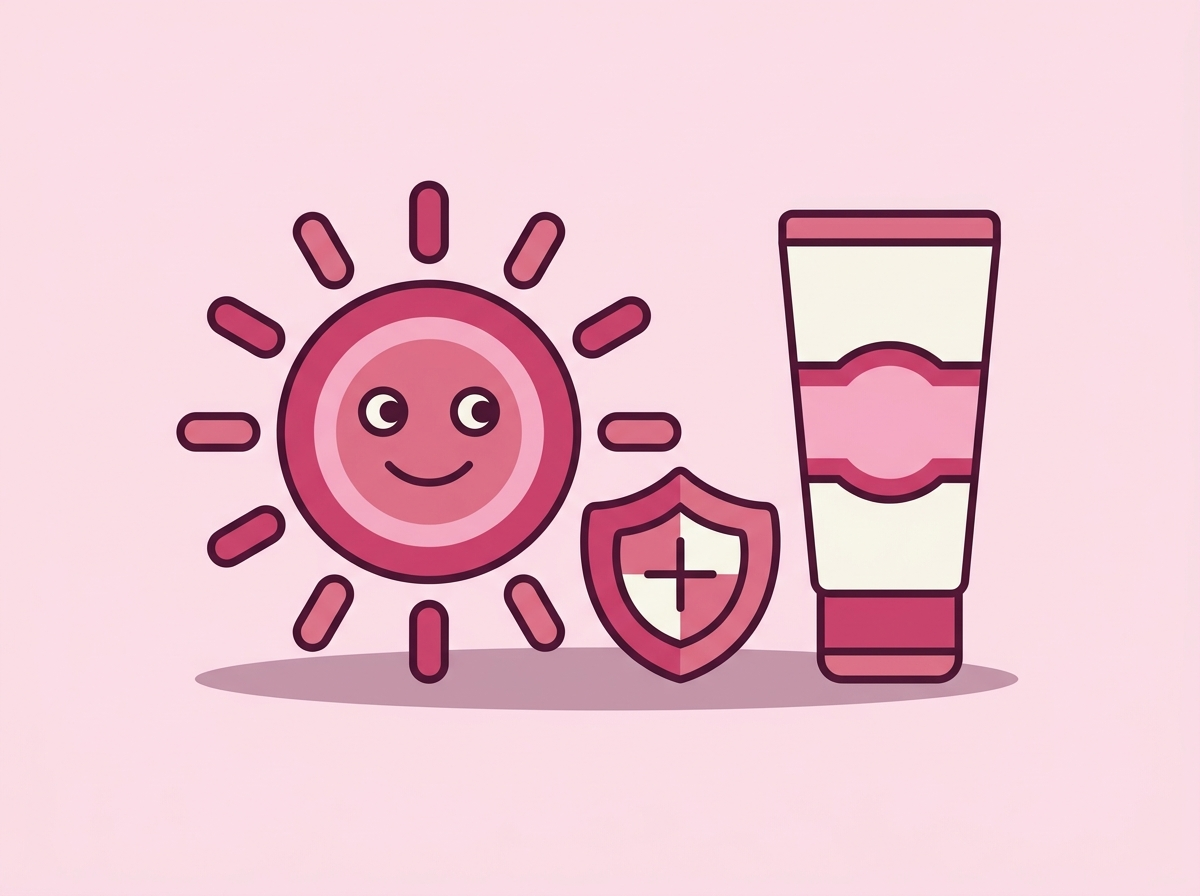Sole stilizzato accanto a un tubetto di protezione solare SPF per pelle a tendenza acneica